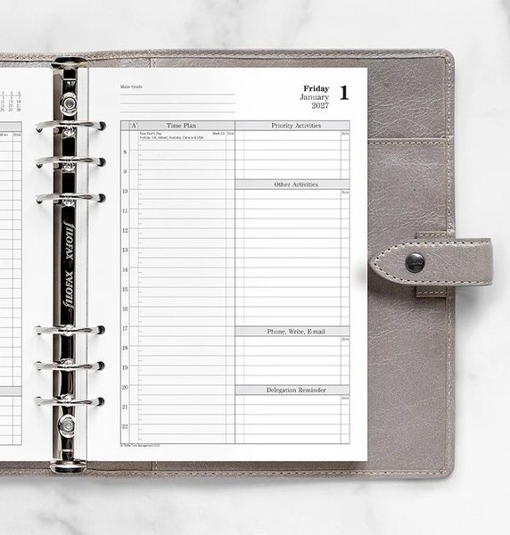 Бланки для органайзерівБланки Time Management Огляд дня A5, англ., 2027 рік придбати в Dreamarium