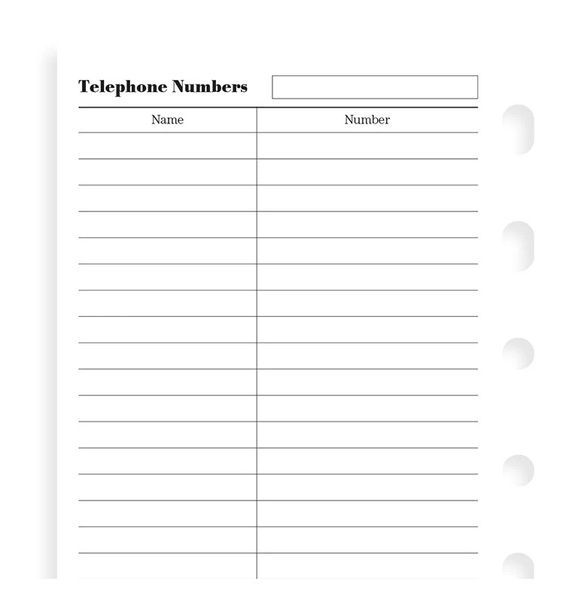 Бланки для органайзерівБланки телефони до органайзеру Filofax, Pocket, білі придбати в Dreamarium