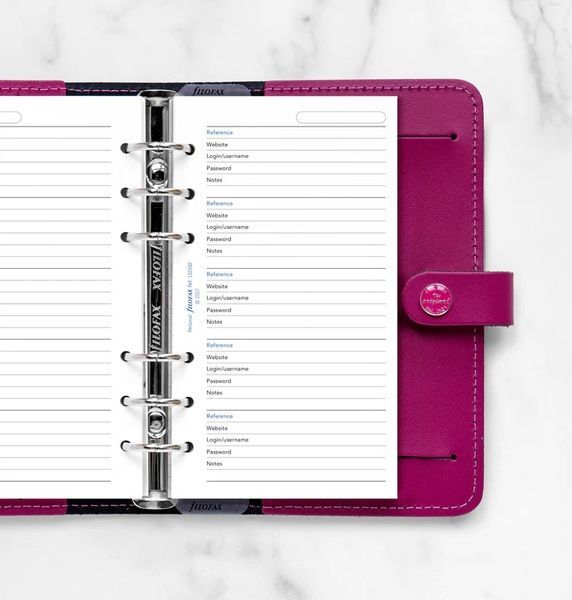 Бланки для органайзерівБланки Паролі Filofax, Personal, white придбати в Dreamarium
