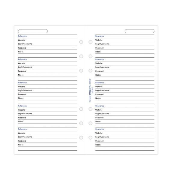 Бланки для органайзерівБланки Паролі Filofax, Personal, white придбати в Dreamarium