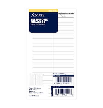Бланки для органайзерівБланки телефони до органайзеру Filofax, Personal white придбати в Dreamarium