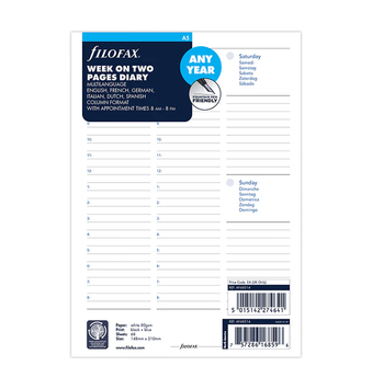 Бланки для органайзерівБланки тиждень на розвороті в колонках Filofax, A5, білі, недатовані придбати в Dreamarium